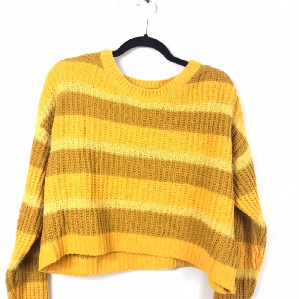 Wild Fable Crop Sweater Mustard Striped Med